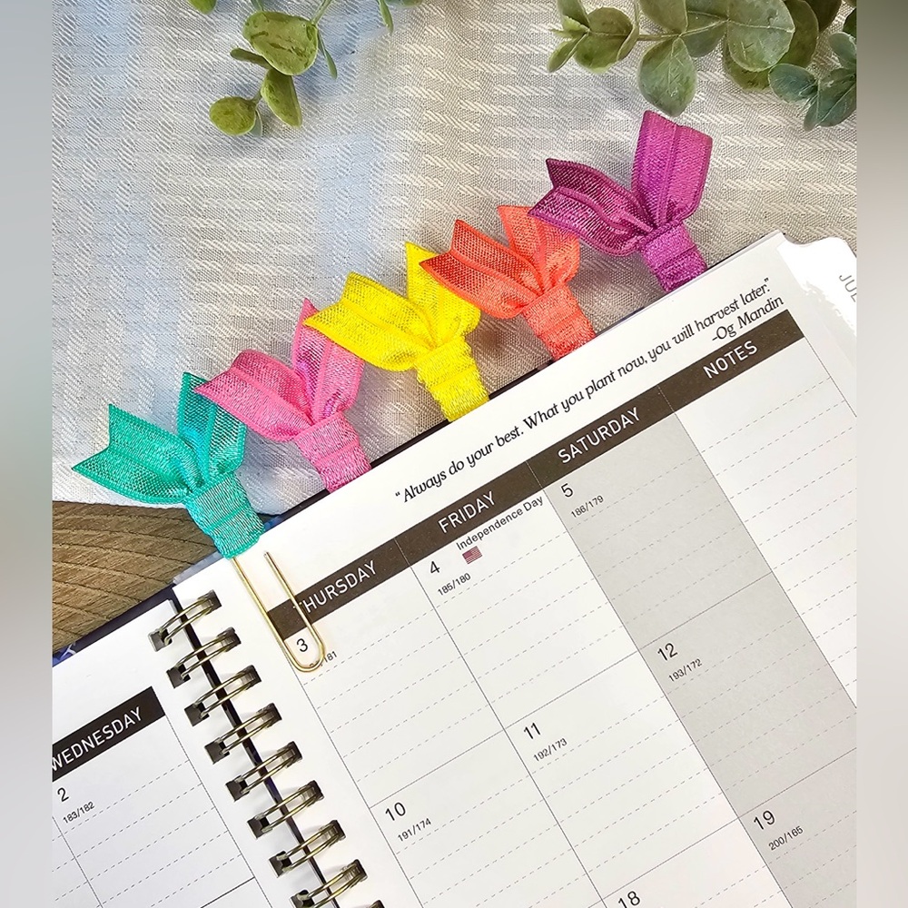 Set of 5 Colorful Elastic Ribbon Jumbo Paperclip Bookmarks